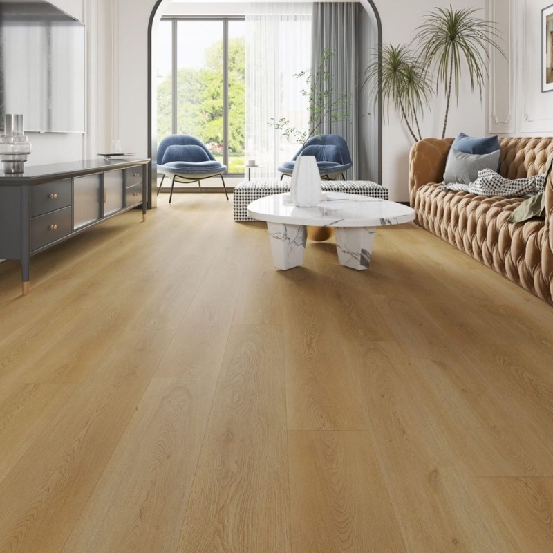 Premium hybrid flooring installed in an elegant Sydney living room, showcasing craftsmanship and quality finish.
